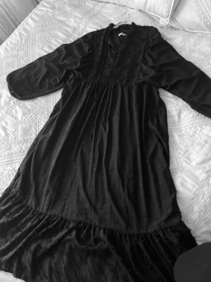 Uzun Siyah Nakışlı Gotik Elbise - Görsel 2