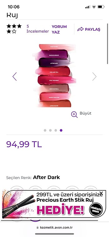 Beden avon likit power stay tint ruj