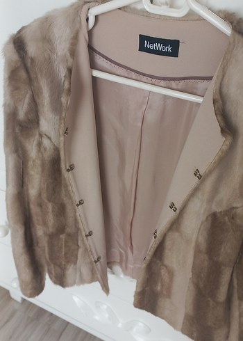 Bej Kadın Süet Kürklü Midi Ceket - Görsel 5