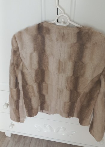 Bej Kadın Süet Kürklü Midi Ceket - Görsel 4