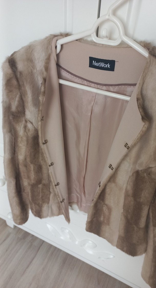 Bej Kadın Süet Kürklü Midi Ceket - Görsel 5