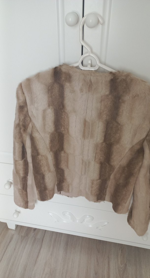 Bej Kadın Süet Kürklü Midi Ceket - Görsel 4