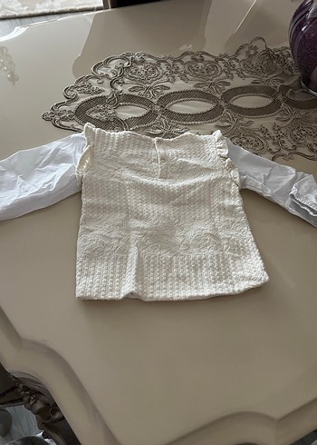 24-36 Ay Beden beyaz Renk Kız Çocuk Bohem Dantel Detaylı Beyaz Bluz