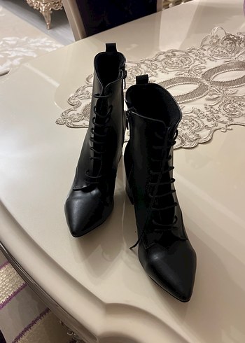 39 Beden siyah Renk Siyah Deri Yılan Desenli Stiletto Topuklu Bot