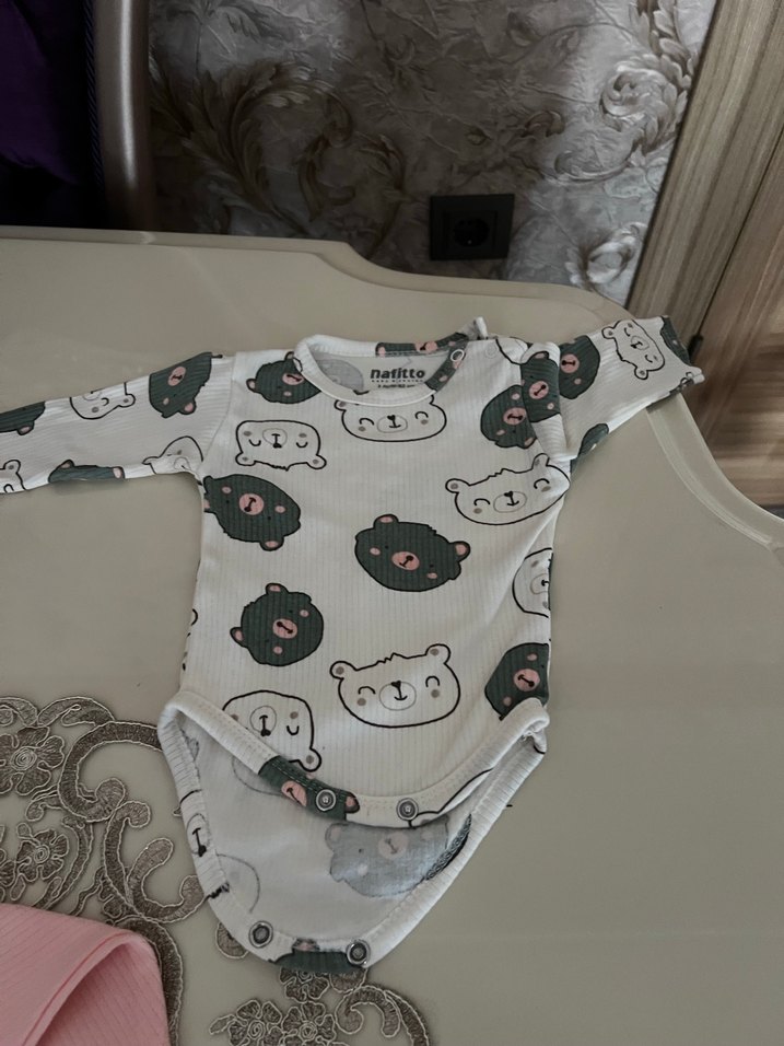 Uzun Kollu Örme Bebek Body - Gri Baskılı - Görsel 4