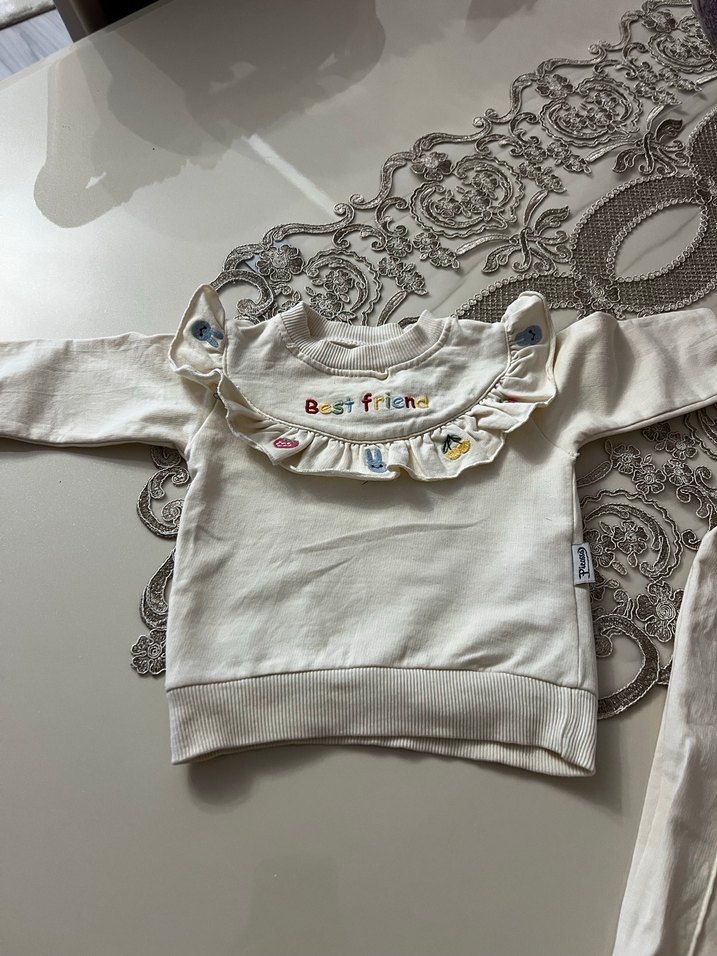 Nakışlı Fırfırlı Uzun Kollu Bebek Kız Takımı - Görsel 4