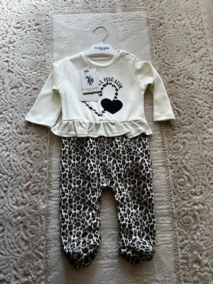 Baskılı Beyaz Uzun Kollu Bebek Kız Tulumu - Görsel 4