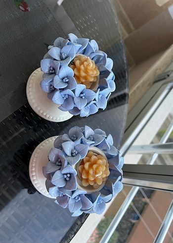 Pastel Mavi Çiçekli Mumluk Seti - Görsel 5