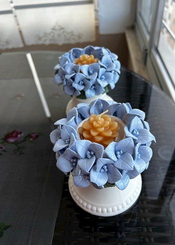 Pastel Mavi Çiçekli Mumluk Seti - Görsel 3