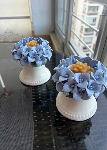 Pastel Mavi Çiçekli Mumluk Seti - Görsel 4