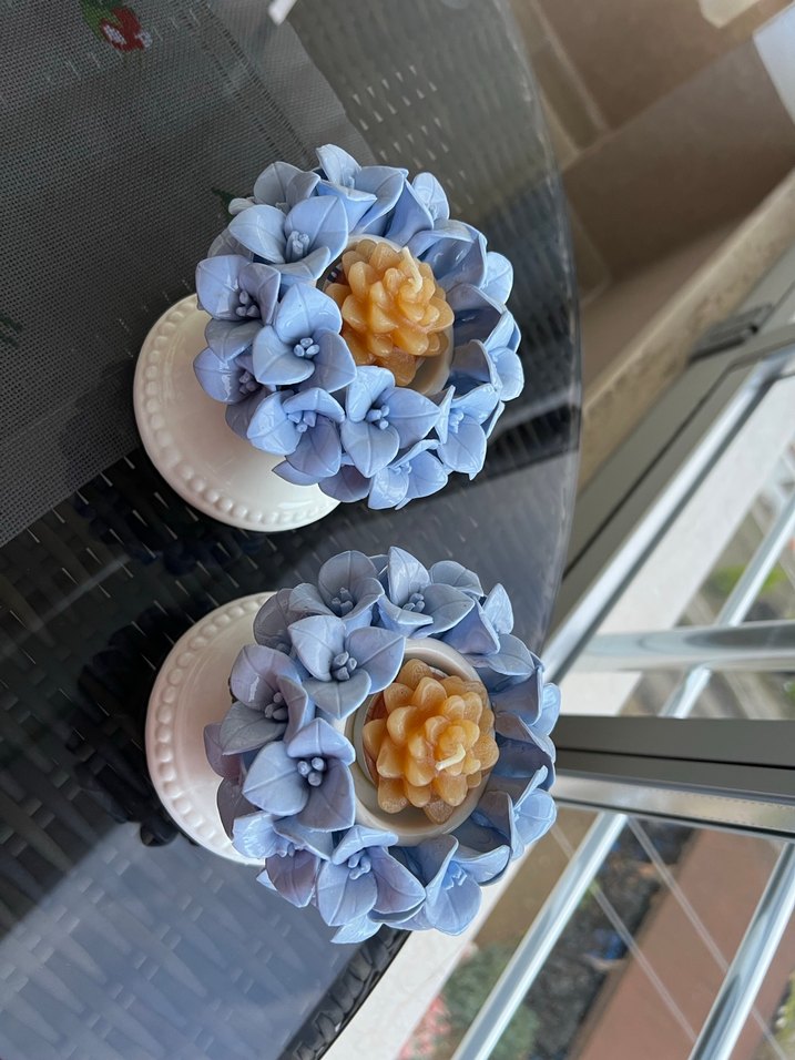 Pastel Mavi Çiçekli Mumluk Seti - Görsel 5