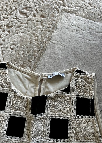 Gri Beyaz Kareli Örgü bluz - Görsel 3