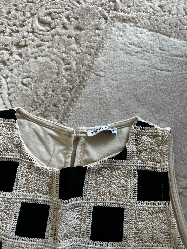 Gri Beyaz Kareli Örgü bluz - Görsel 3