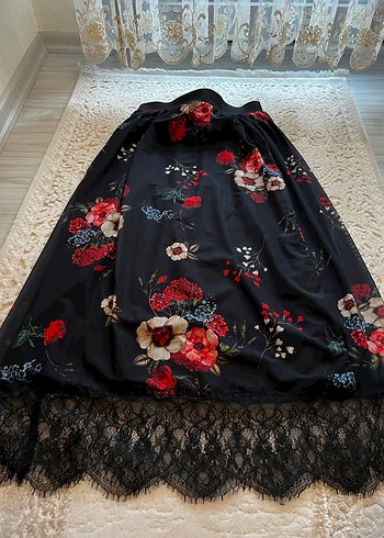 Çiçek Desenli Siyah Uzun Bohem Etek - Görsel 3