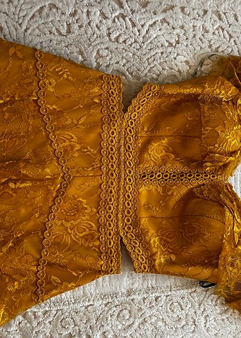 Sarı Dantel Mini Bohem Elbise - Görsel 2