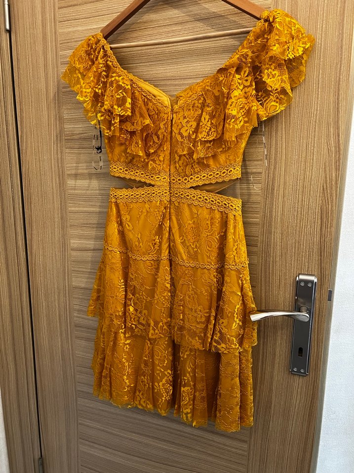 Sarı Dantel Mini Bohem Elbise - Görsel 3