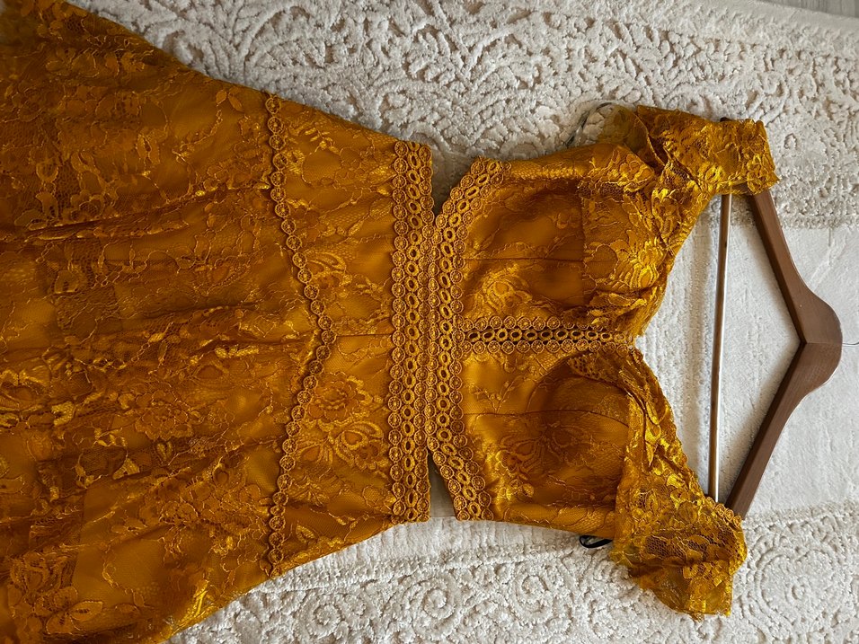 Sarı Dantel Mini Bohem Elbise - Görsel 2