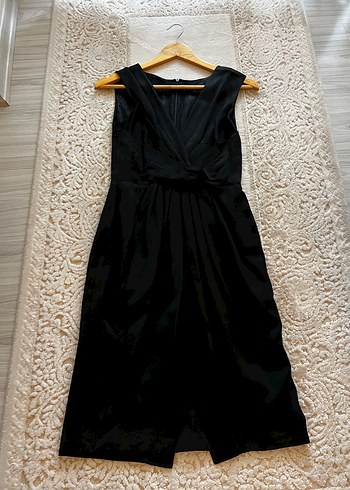 Siyah Midi Drapeli Kolsuz Abiye Elbise - Görsel 2