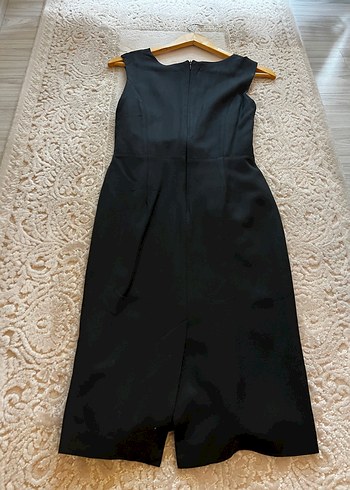 Siyah Midi Drapeli Kolsuz Abiye Elbise - Görsel 4