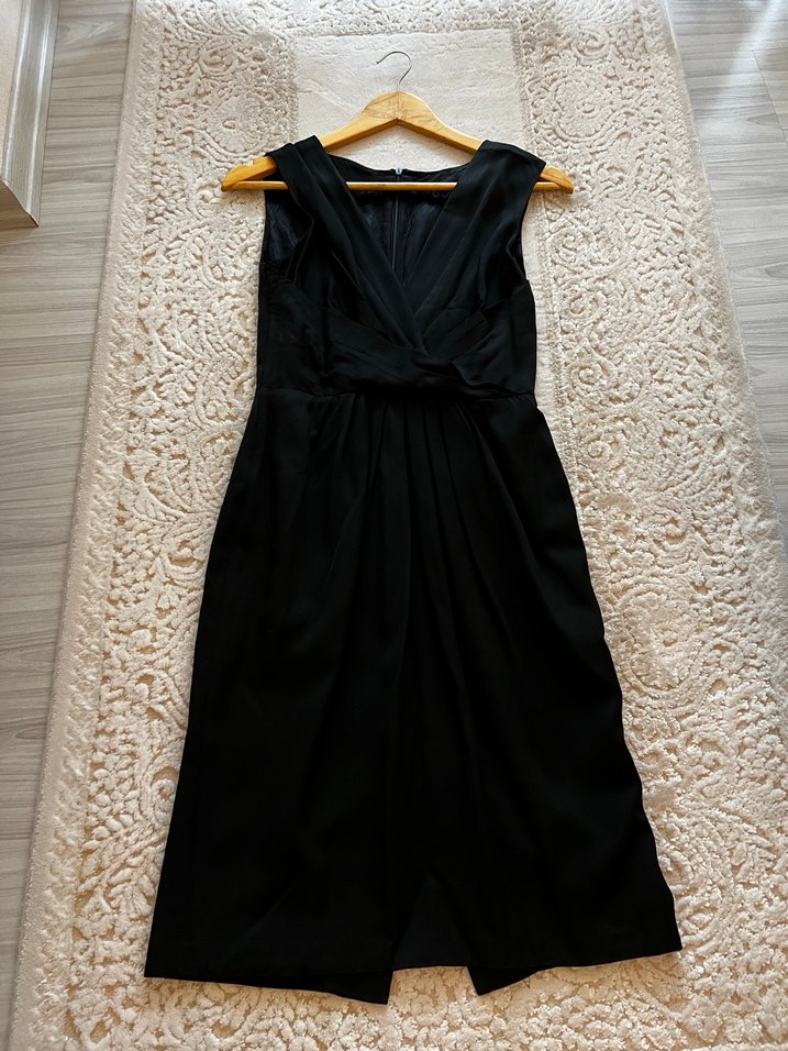 Siyah Midi Drapeli Kolsuz Abiye Elbise - Görsel 2