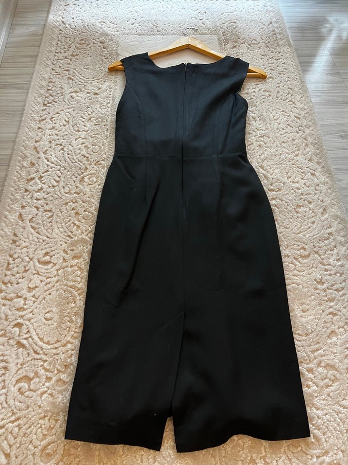 Siyah Midi Drapeli Kolsuz Abiye Elbise - Görsel 3