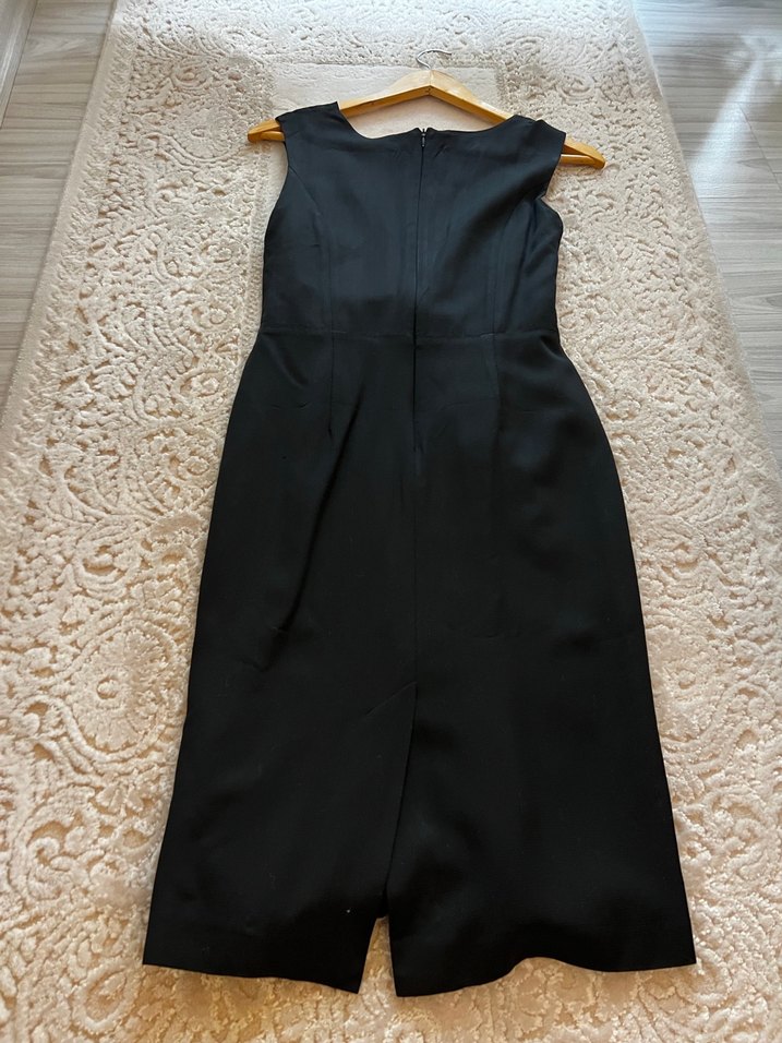 Siyah Midi Drapeli Kolsuz Abiye Elbise - Görsel 4