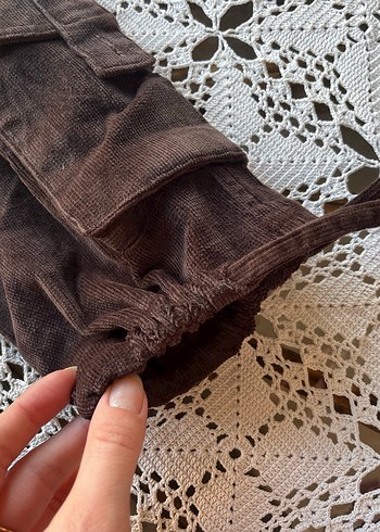 Kahverengi kadife kapri şortolon - Görsel 4