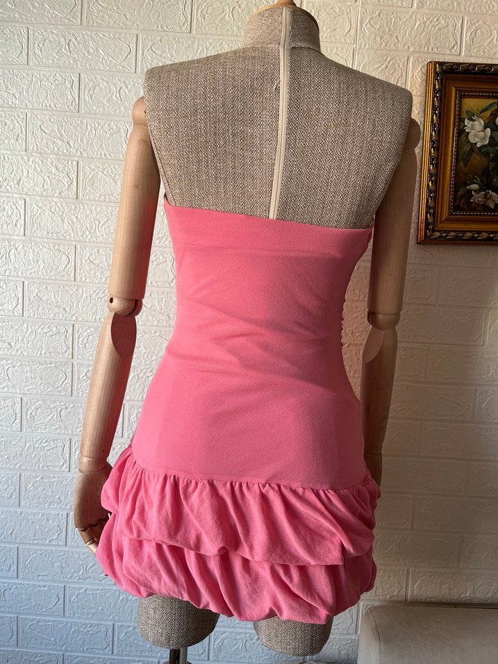 Pembe Straplez vakkorama elbise - Görsel 3
