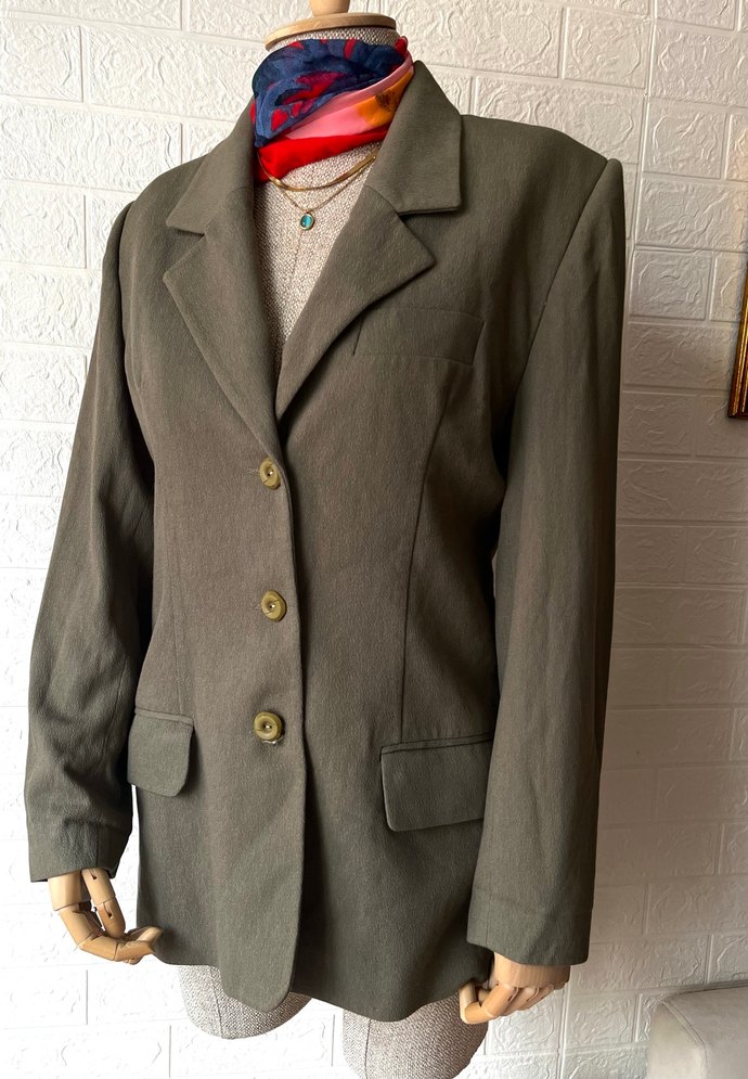 Vintage haki blazer ceket - Görsel 2