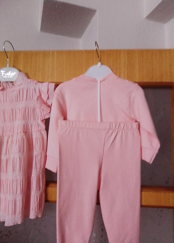 Pembe Kız Bebek Fırfırlı Elbise ve Nakışlı Takım - Görsel 4
