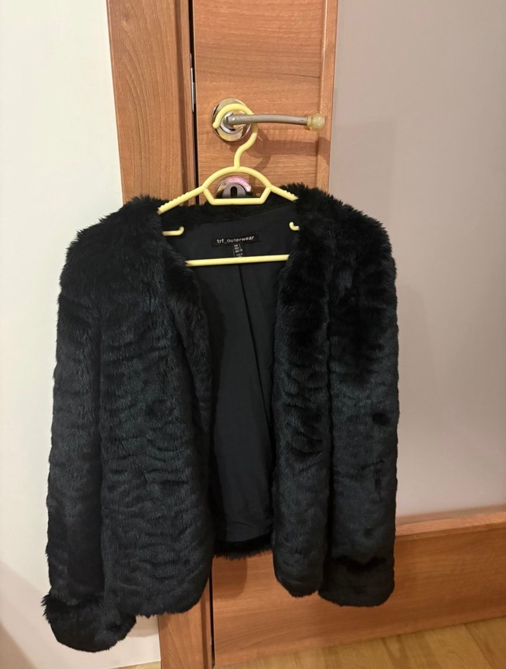 Zara Siyah Kadın Kürk Detaylı Midi Ceket - Görsel 2