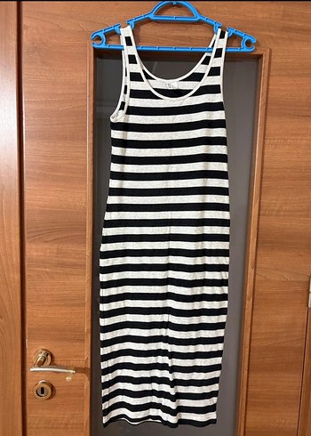 Çizgili Uzun Kolsuz Günlük Elbise - Görsel 2