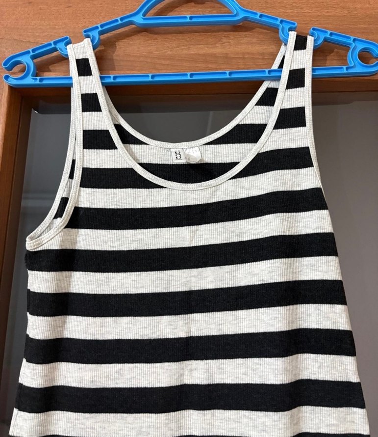 Çizgili Uzun Kolsuz Günlük Elbise - Görsel 3