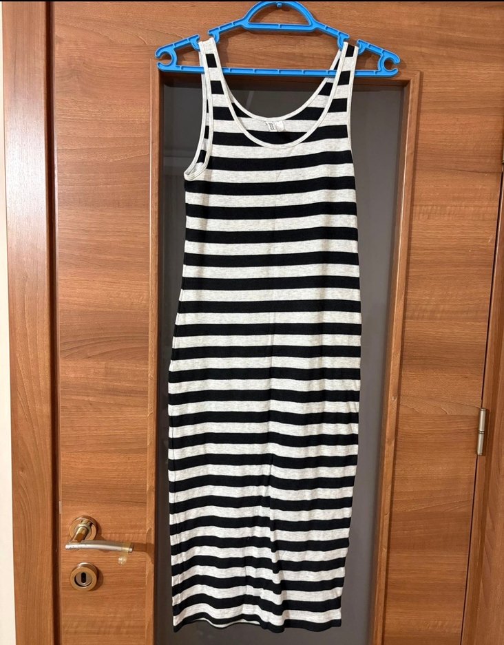 Çizgili Uzun Kolsuz Günlük Elbise - Görsel 2