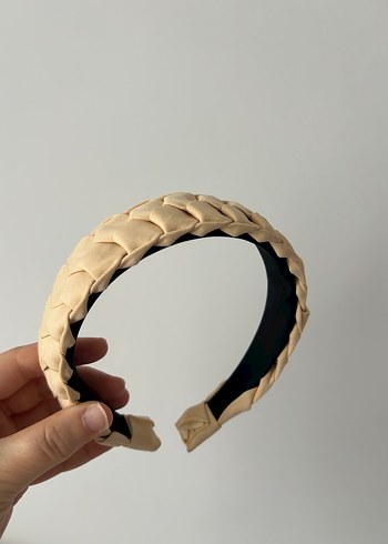 Bej Deri Pileli Saç Bandı - Görsel 2