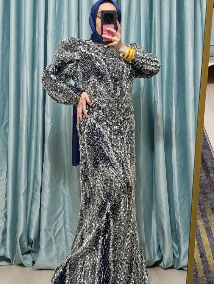 lacivert özel taşlı tasarım abiyemiz  - Görsel 5