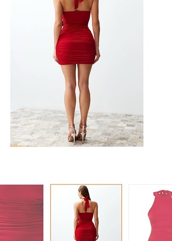 Zara Kırmızı Drapeli Straplez Mini Elbise