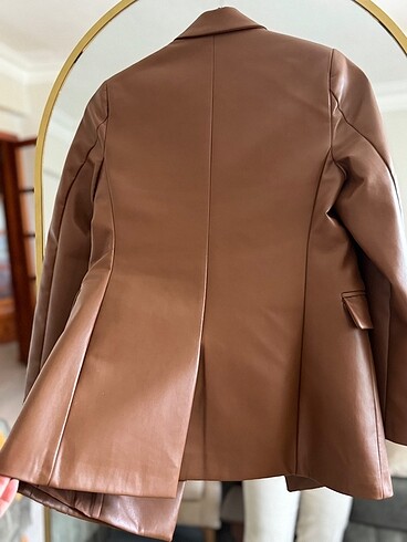 s Beden kahverengi Renk Taba deri blazer ceket