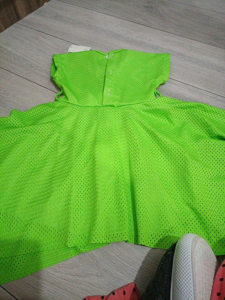 Kız Çocuk Yeşil Baskılı Örme Elbise - Görsel 4