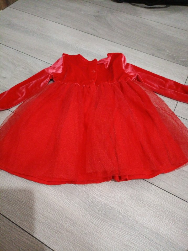 Uzun Kollu Kırmızı Fırfırlı Kız Elbisesi - Görsel 4