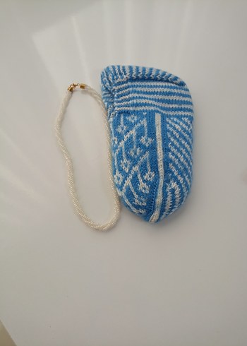 Mavi Mini Örgü Bere ve İnci Kolye Seti - Görsel 2