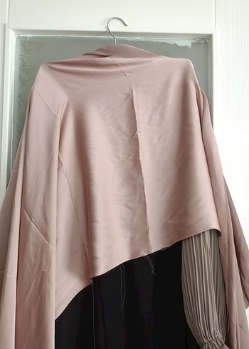 Uzun Kollu Drapeli Bej Siyah Uzun Elbise - Görsel 7