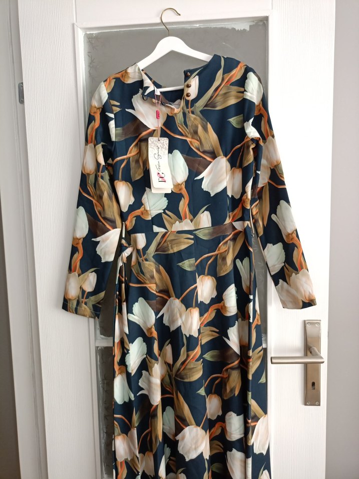 Piliseli Çok Renkli Kadın İpek elbise - Görsel 2