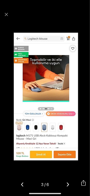 Beden Renk Logitech Kablosuz Mouse