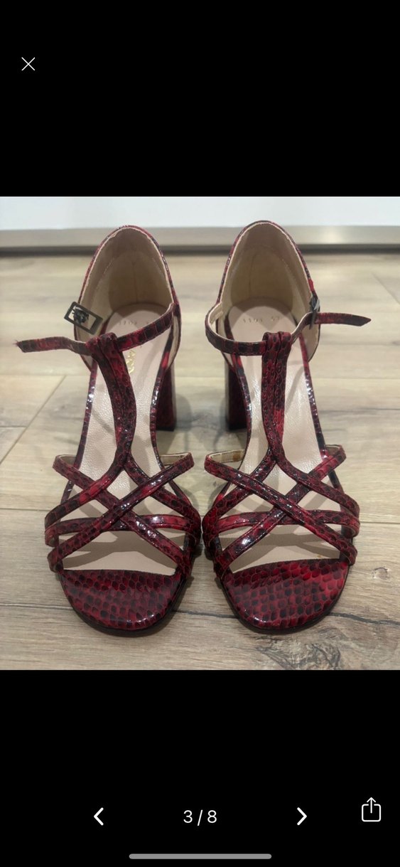 Kırmızı Yılan Derisi Desenli Tokalı Topuklu Kadın Ayakkabı - Görsel 3