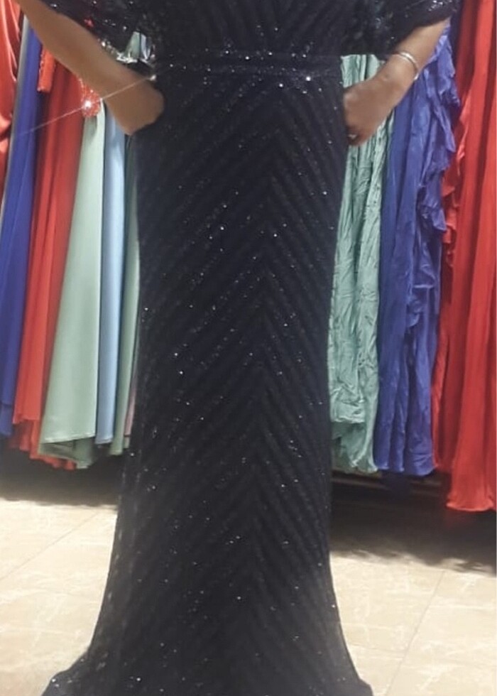 Abiye elbise taşlı lacivert - Görsel 2