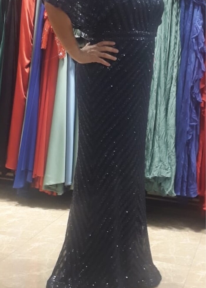 Abiye elbise taşlı lacivert - Görsel 3