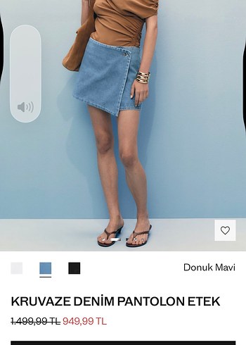 Kadın Camel Kuşaklı Kot Şort Etek - Görsel 2