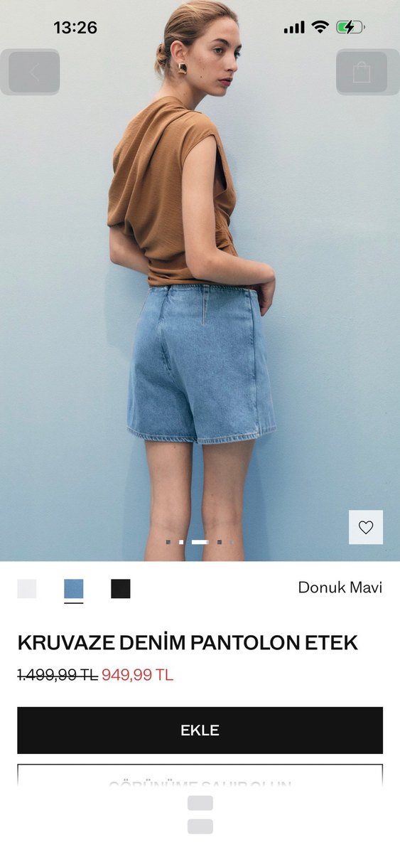 Kadın Camel Kuşaklı Kot Şort Etek - Görsel 3