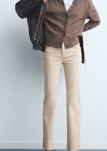 Bej Deri Kadın Normal Kesim Pantolon - Görsel 6